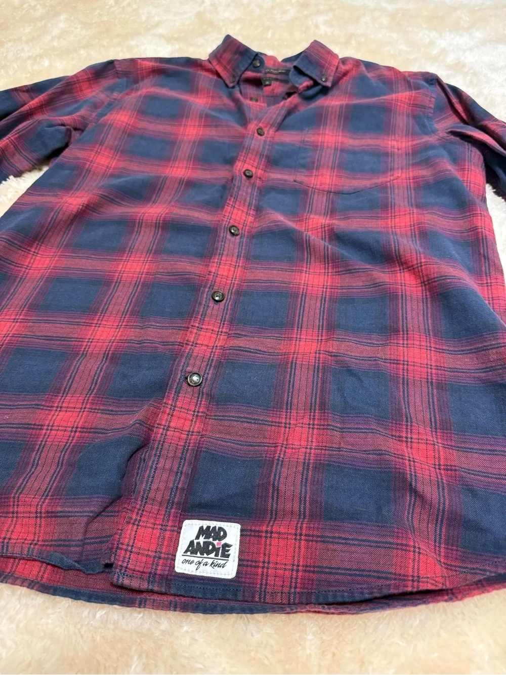 Banana Republic Red & Navy Plaid Button-Up Shirt - MadAndie Upcycle